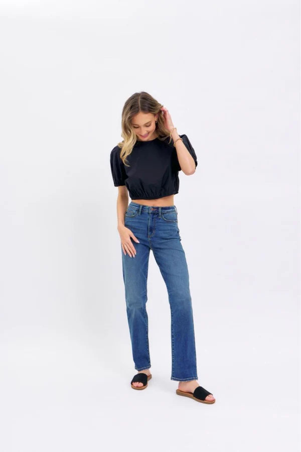 High Waist Straight Fit Mid Wash