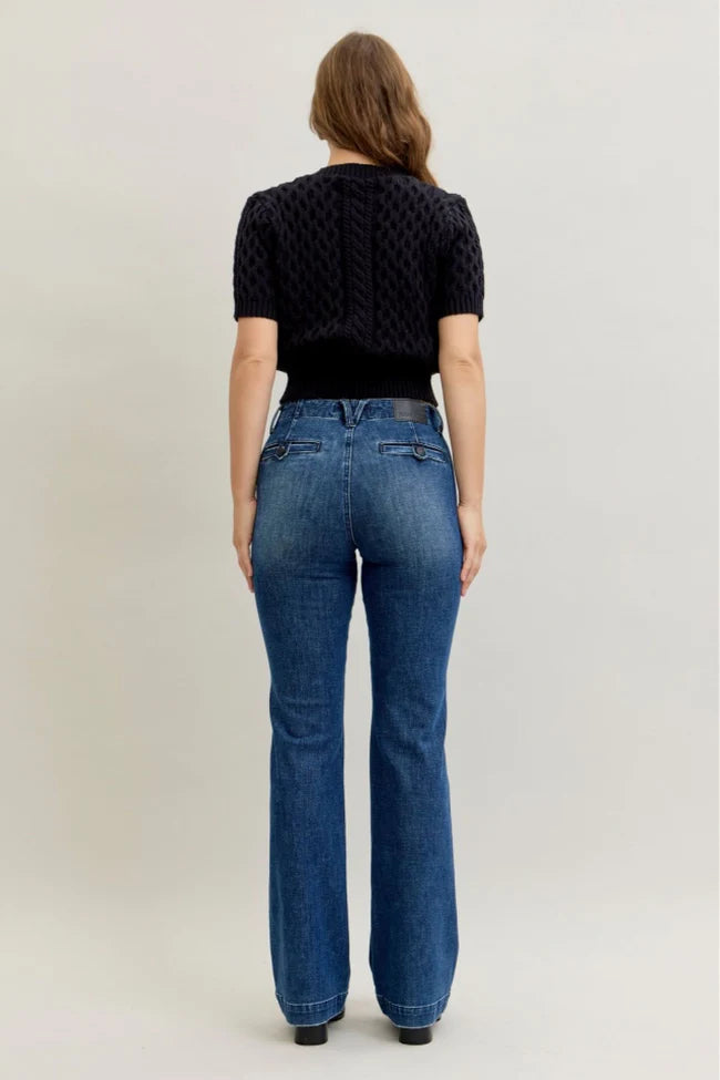 Mid Rise Trouser Bootcut with Welt Pockets and Tummy Control