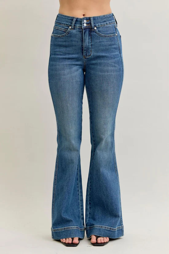 High Waist Petite Tummy Control Double Button Wide Leg