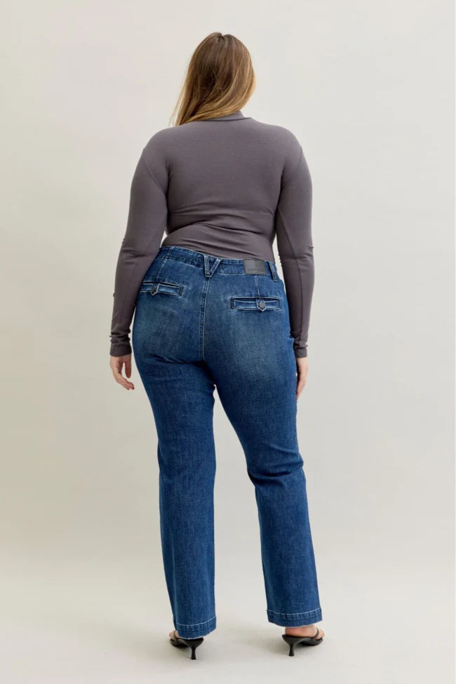 Mid Rise Trouser Bootcut with Welt Pockets and Tummy Control