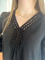 Embroidered Neckline Blouse - Black