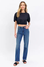 High Waist Straight Fit Mid Wash