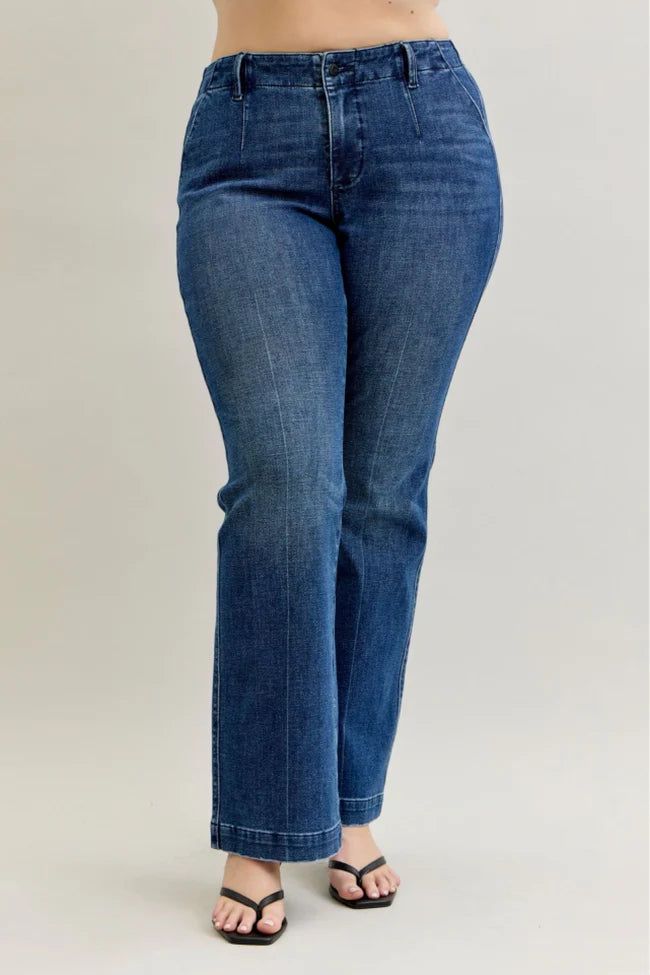 Mid Rise Trouser Bootcut with Welt Pockets and Tummy Control