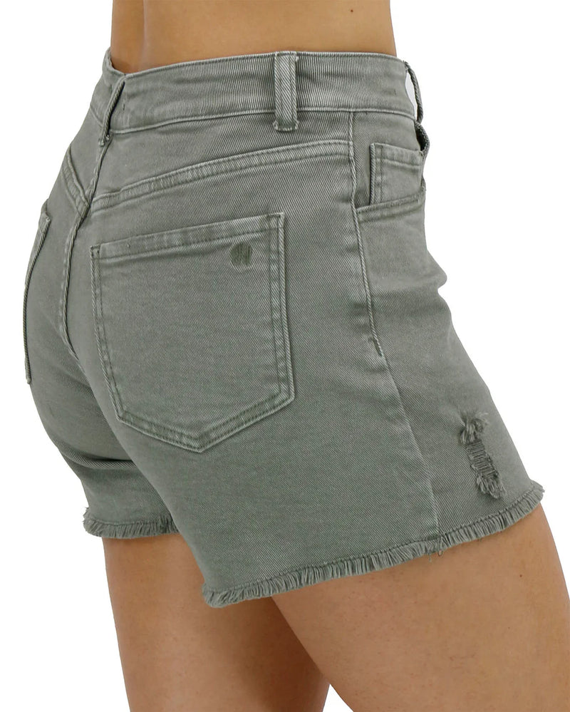 Casual Colored Denim Shorts - Olive
