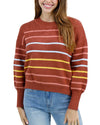 Crew Neck Striped Sweater - Terracotta