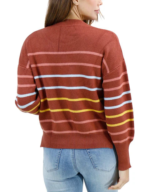 Crew Neck Striped Sweater - Terracotta