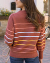 Crew Neck Striped Sweater - Terracotta