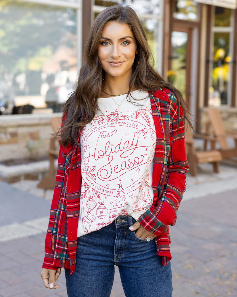 Favorite Button Up Top - Christmas Plaid