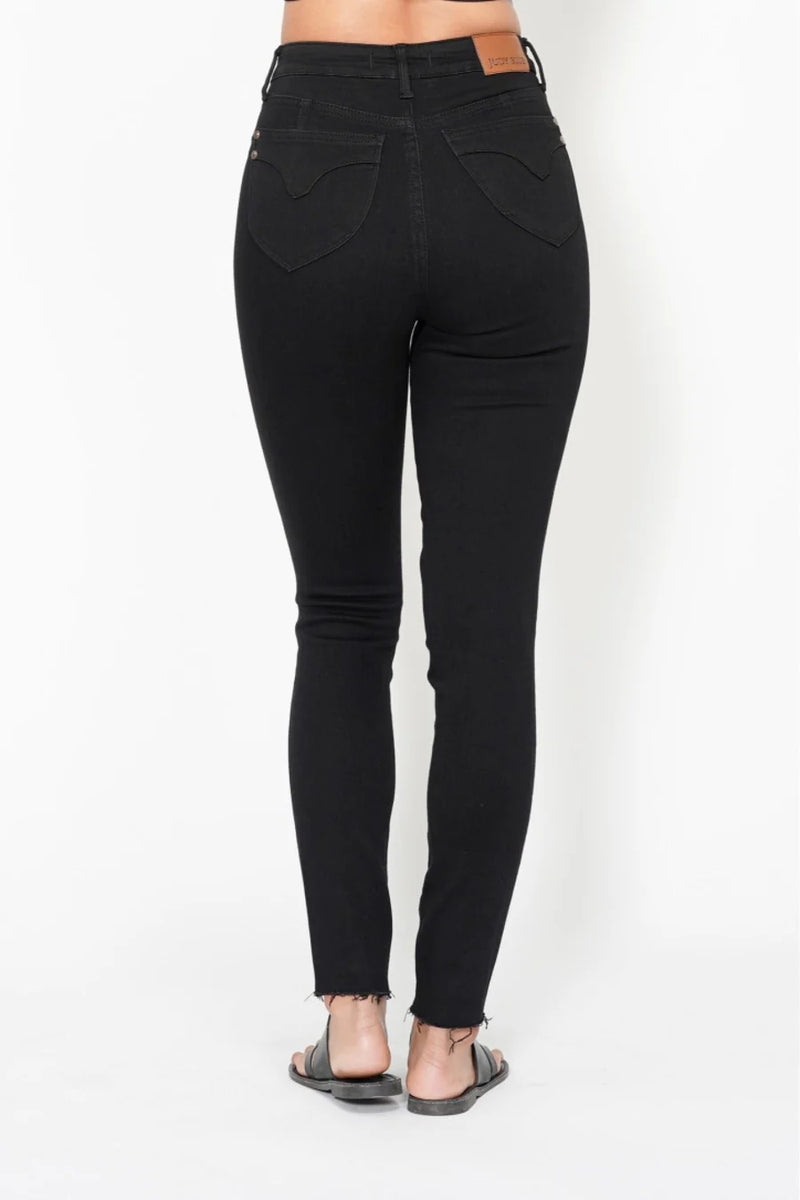 High Waist Tummy Control Shield Pockets Skinny - Black