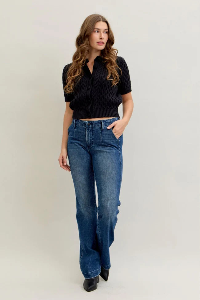 Mid Rise Trouser Bootcut with Welt Pockets and Tummy Control