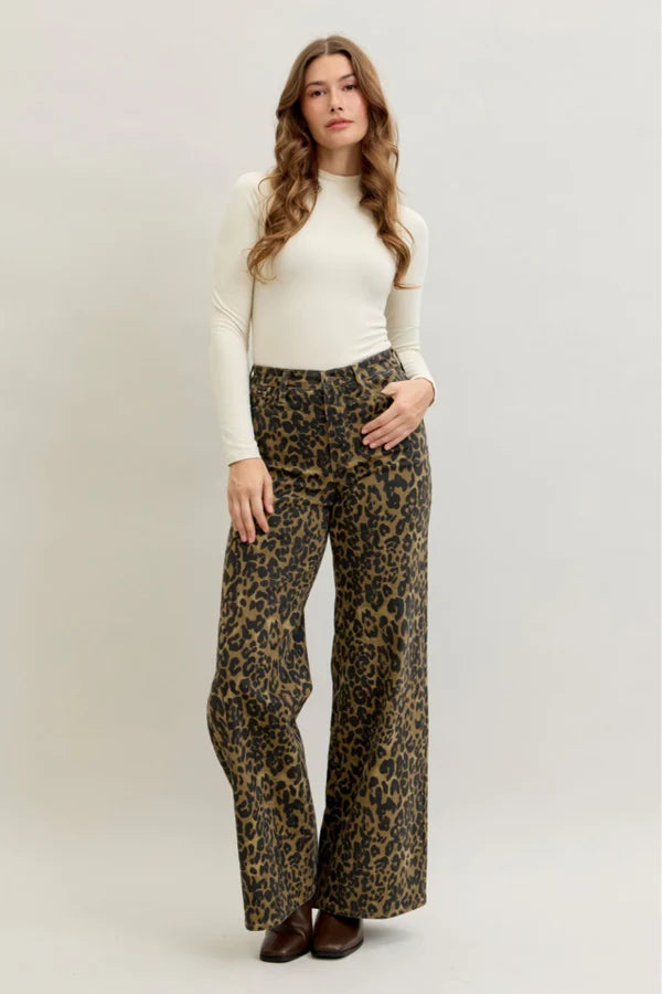 High Waist Retro Wide Leopard Print