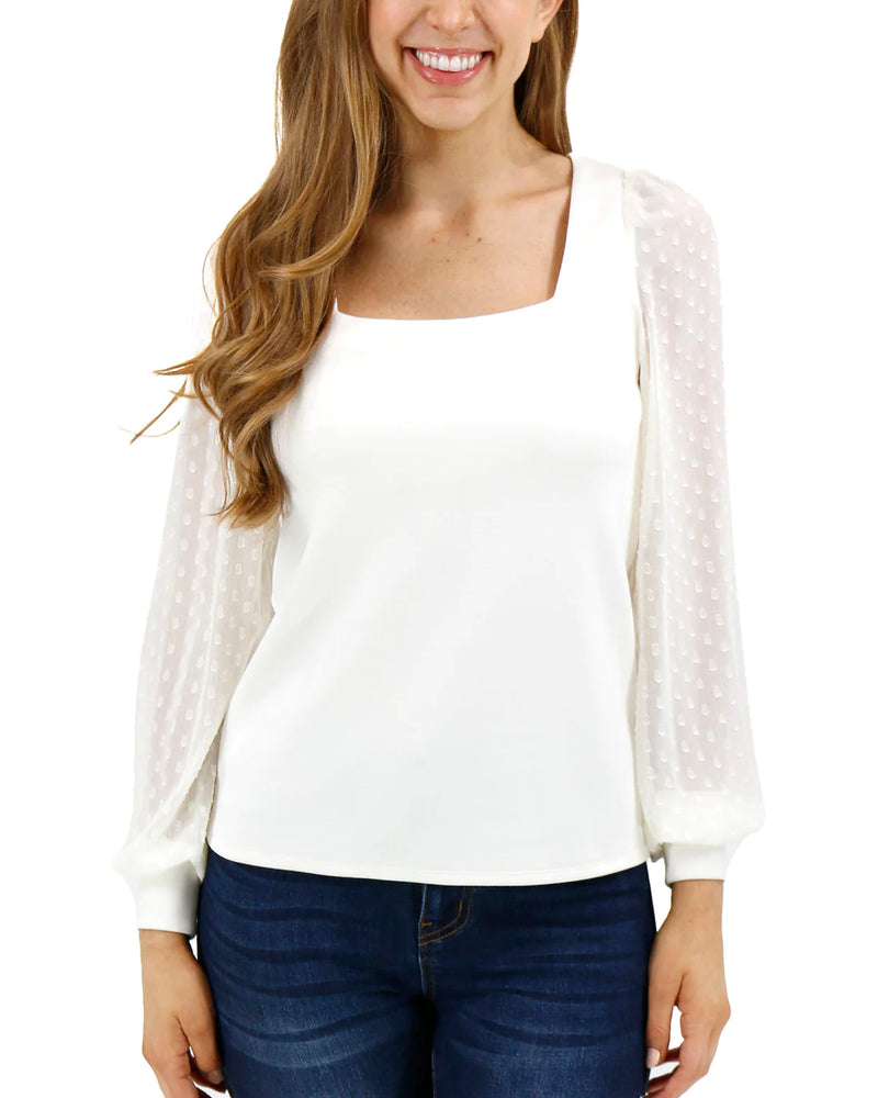 Luxe Knit Ivory Square Neck Long Sleeve Top