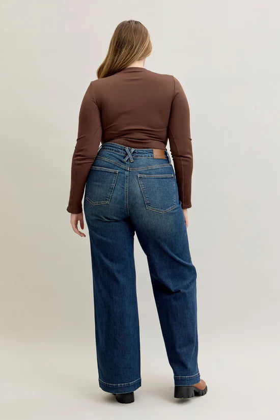 High Waist Tummy Control Retro Wide Leg with Front Welt Pockets