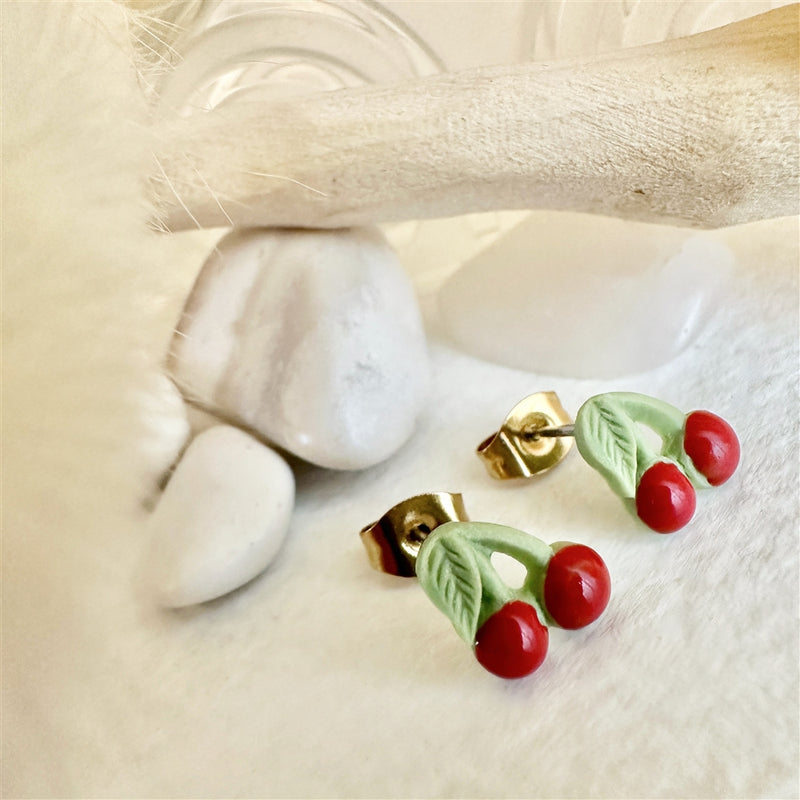 Pomona Porcelain Cherry Stud Earrings