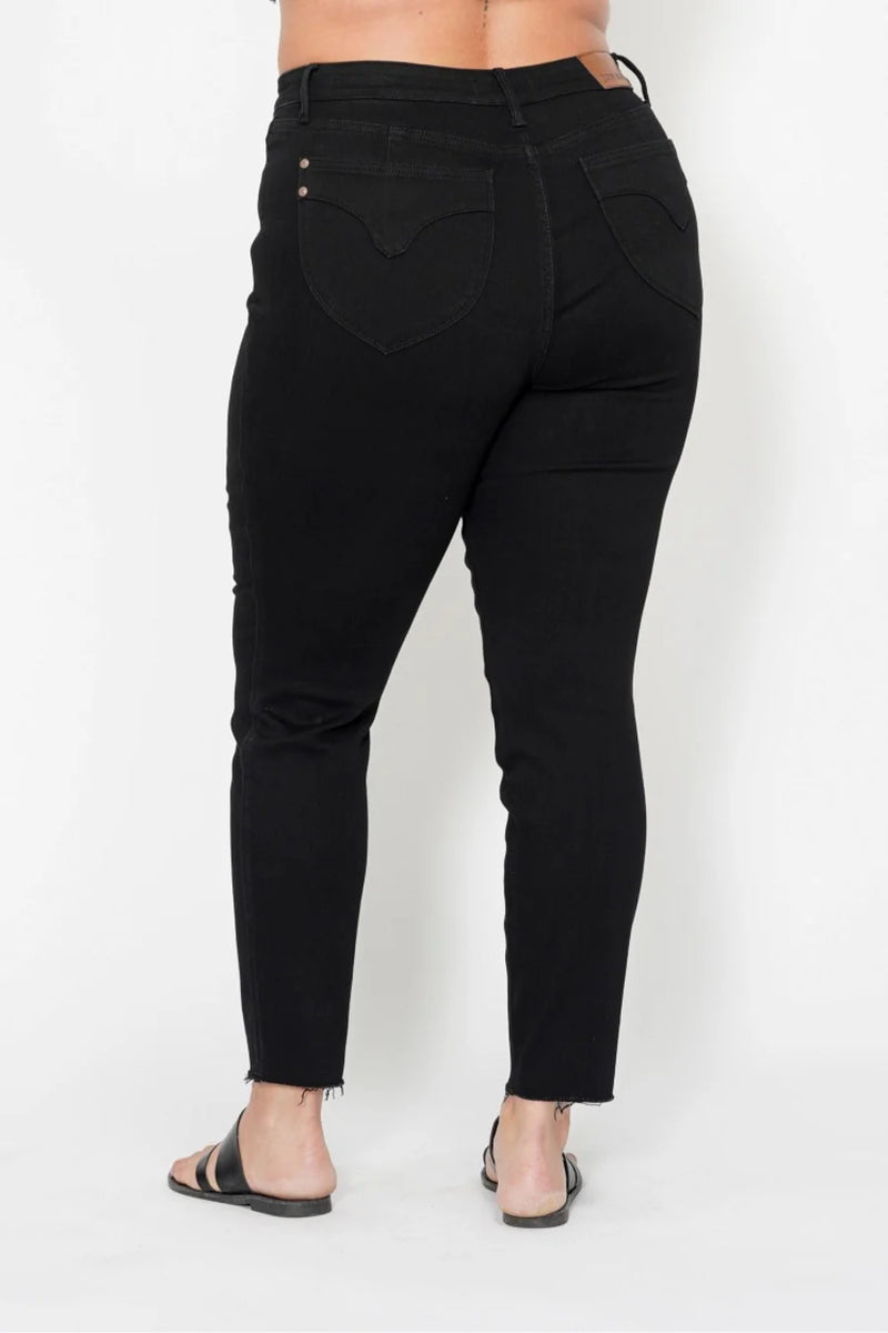 High Waist Tummy Control Shield Pockets Skinny - Black