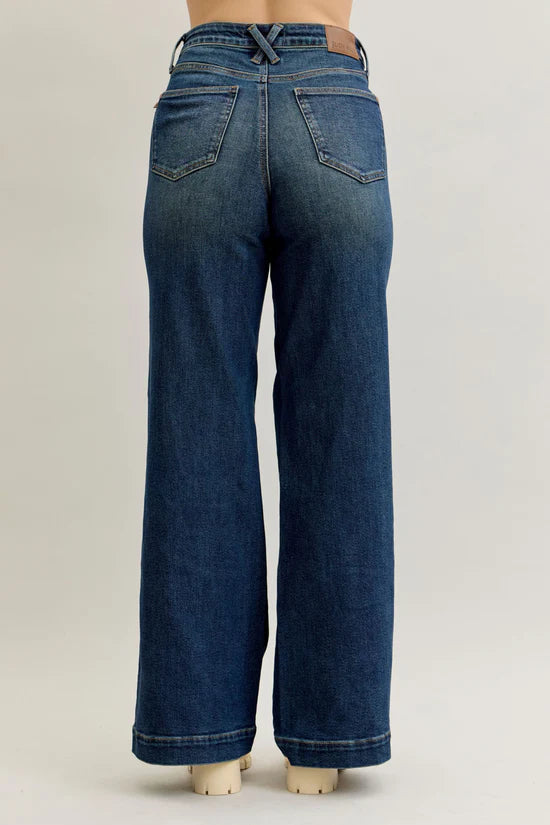 High Waist Tummy Control Retro Wide Leg with Front Welt Pockets