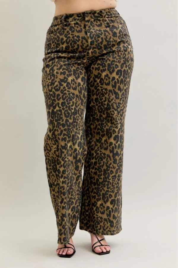High Waist Retro Wide Leopard Print