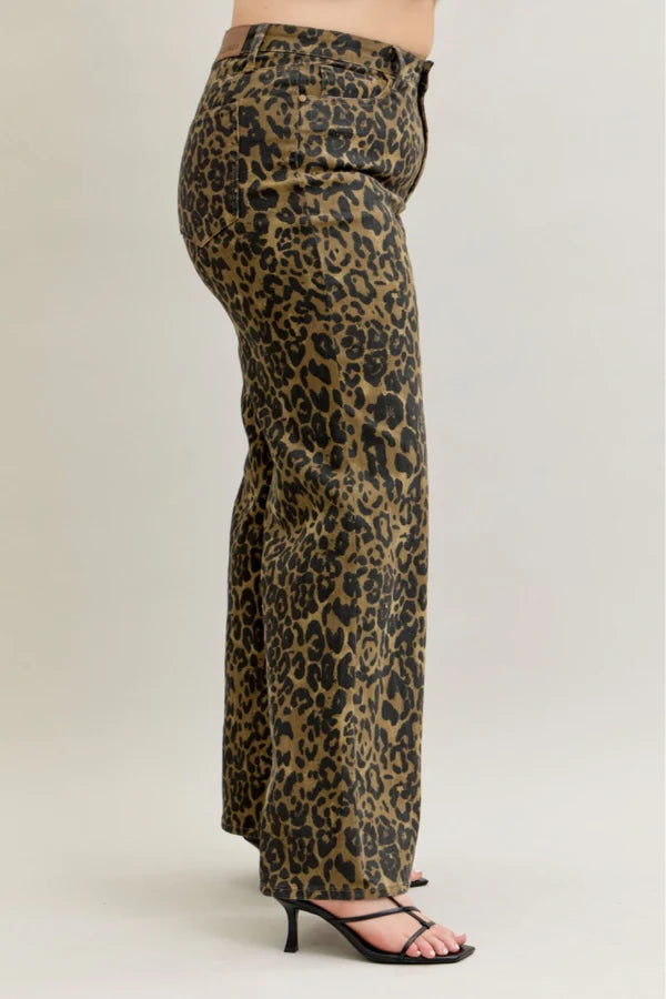 High Waist Retro Wide Leopard Print