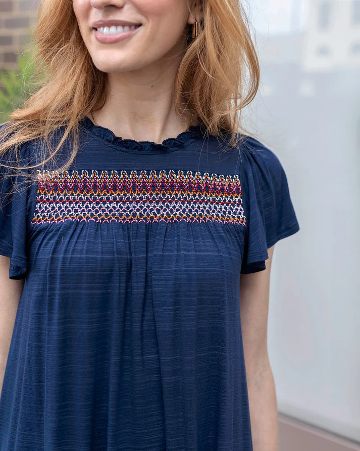 Ellis Knit Embroidered Top - Navy Multi