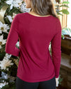 Essential Long Sleeve Henley Tee - Vintage Red