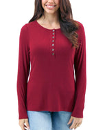 Essential Long Sleeve Henley Tee - Vintage Red