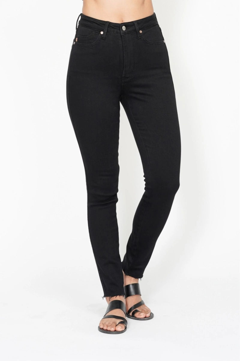 High Waist Tummy Control Shield Pockets Skinny - Black