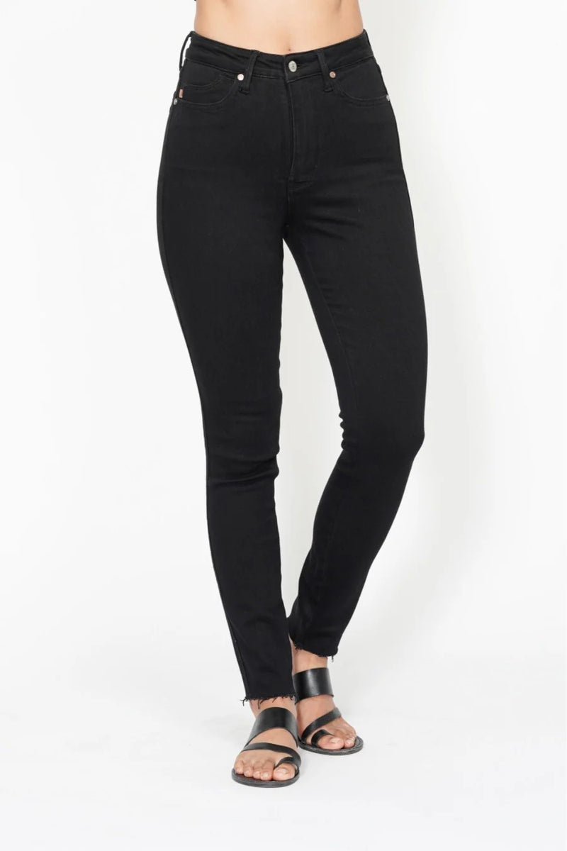 High Waist Tummy Control Shield Pockets Skinny - Black