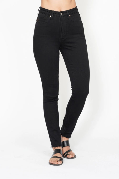 High Waist Tummy Control Shield Pockets Skinny - Black