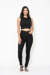 High Waist Tummy Control Shield Pockets Skinny - Black