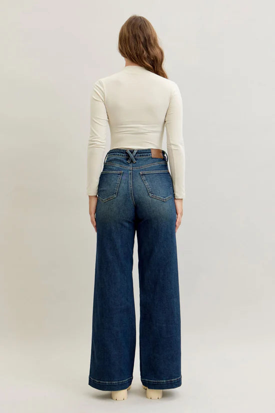 High Waist Tummy Control Retro Wide Leg with Front Welt Pockets