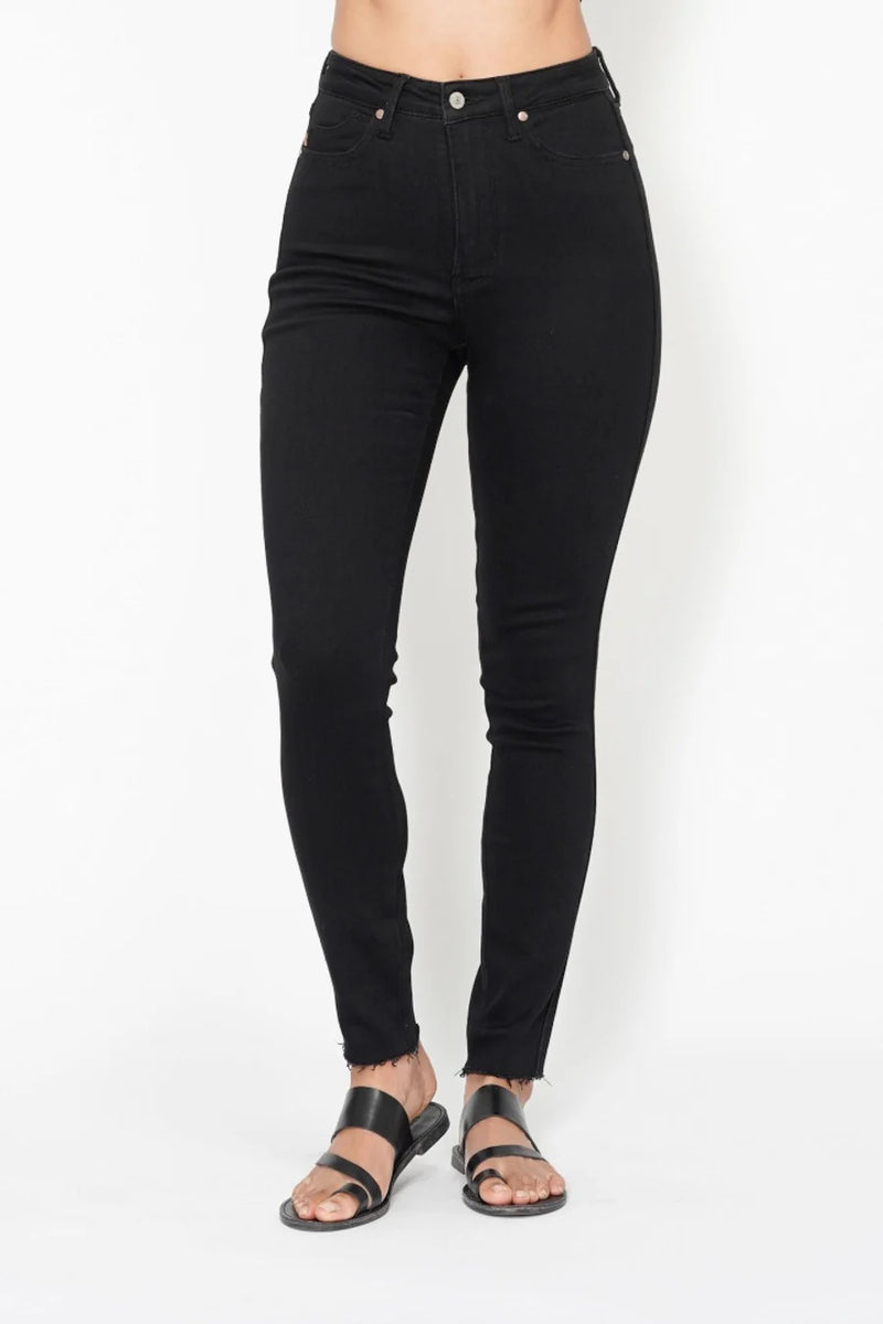 High Waist Tummy Control Shield Pockets Skinny - Black