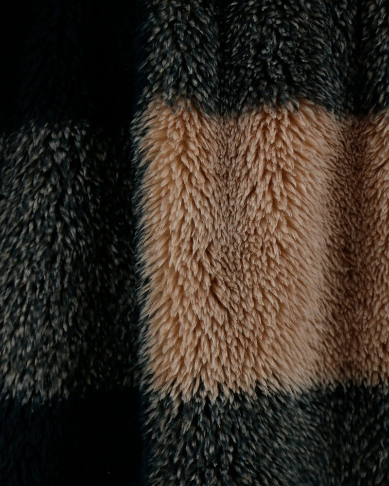 Fleece Plaid Wrap Jacket - Tan/Black Buffalo Plaid