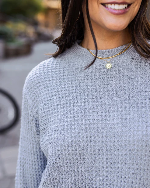 Heathered Waffle Knit Sweater in Heathered Grey