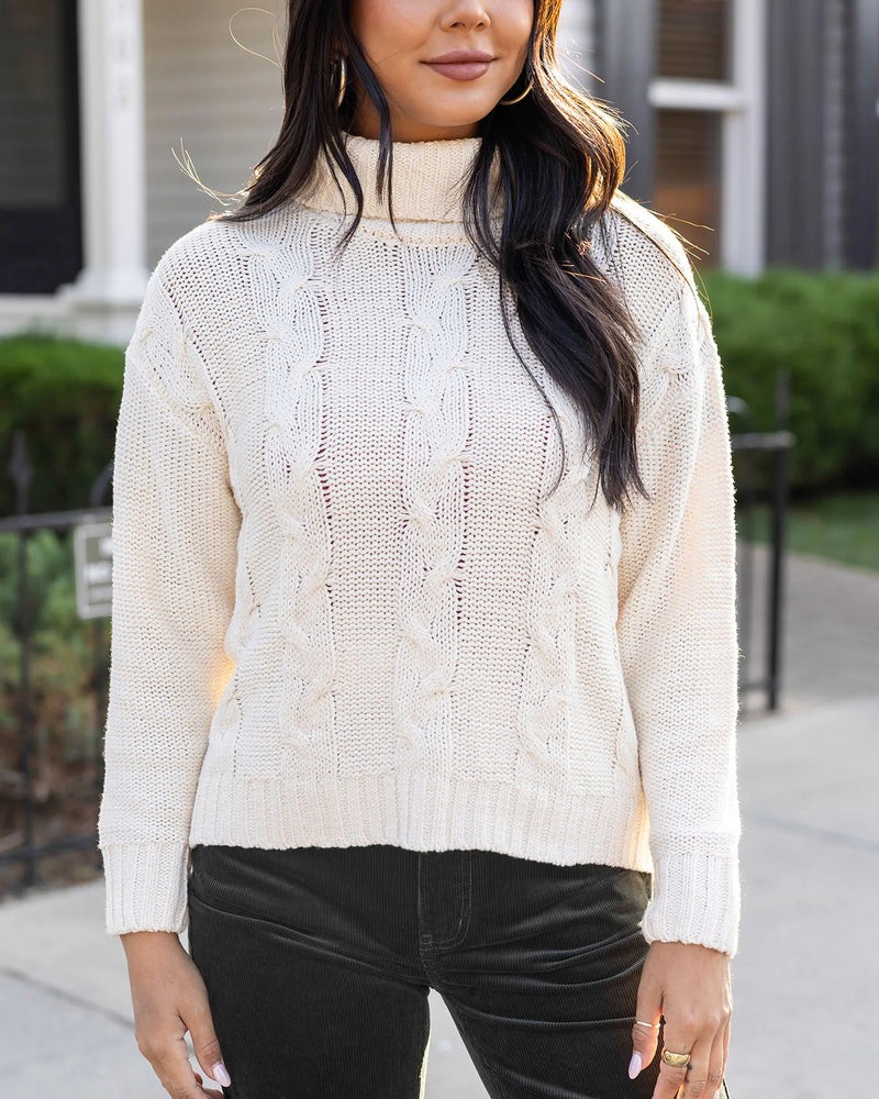 High Neck Cable Knit Sweater