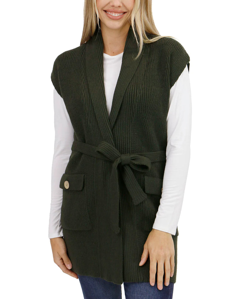 Winter Knit Long Sweater Vest - Forest Night