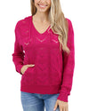 Hooded Heart Pointelle Knit Sweater - Valentine Pink