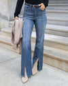 Front Slit Jeans - Aged Mid-Wash