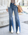 Front Slit Jeans - Aged Mid-Wash