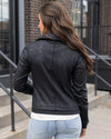 Move Free Leather-Like Moto Jacket - Black