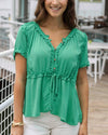 Lola Frilly Button Front Top - Spring Green