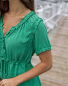 Lola Frilly Button Front Top - Spring Green