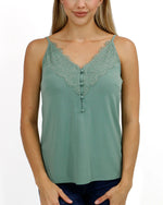 Button Lace Trim Cami - Frosted Grove