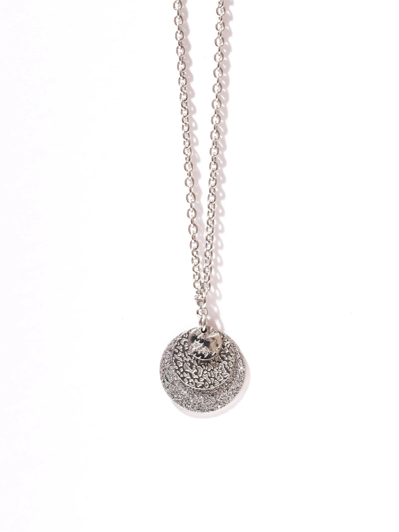 Stainless Steel Sparkle Disc Necklace