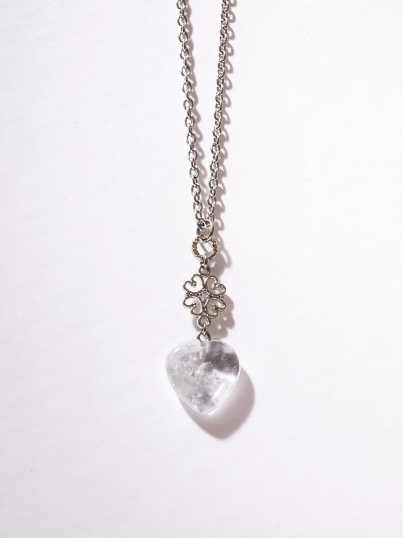 Tiny Crystal Quartz Gemstone Heart Necklace