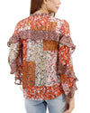 Mixed Print Ruffle Top - Autumn Patchwork