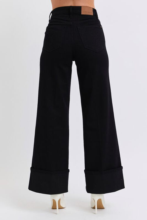 High Waist Retro Wide Leg w/Cuff BK
