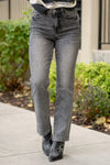 High Rise Rhinestone Straight Grey