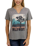 Notched Neck Washed &amp; Worn Graphic Tee - Wild West