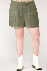Patchwork Detail Shorts - Olive
