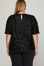 Half Puff Sleeve Sequin Top